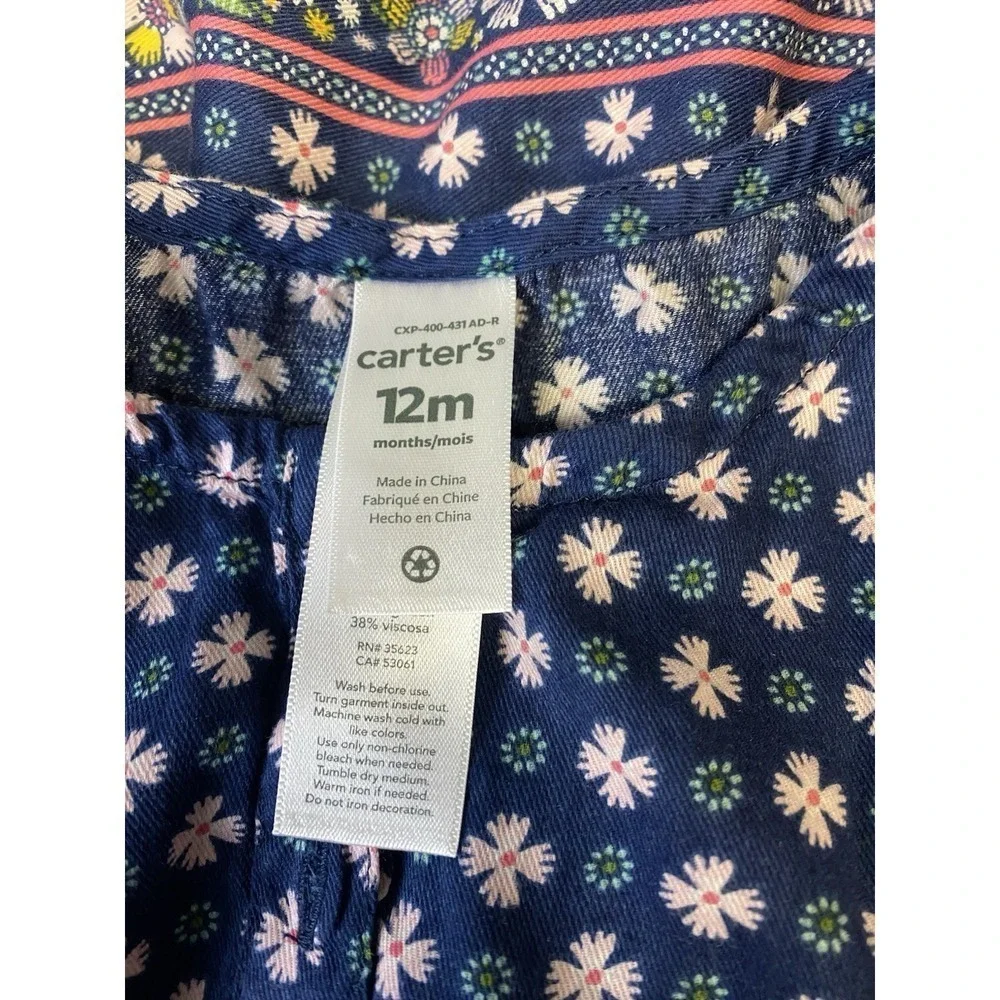 Carter's Baby Girl's Navy Blue Pink  Floral Cap Sleeve  Casual Dress 12months